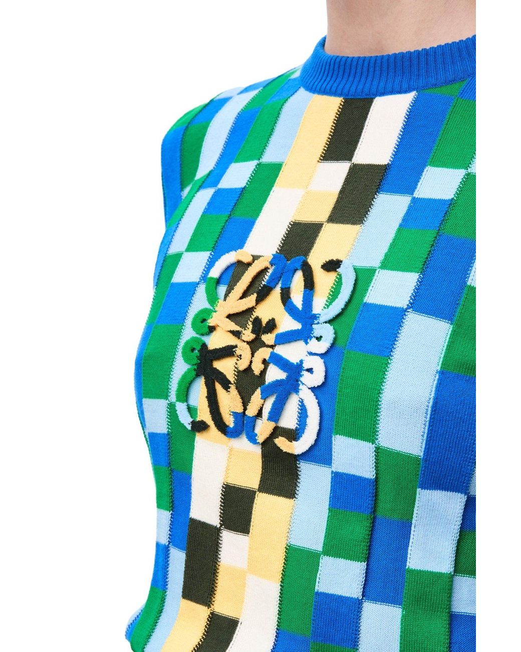 Loewe Blue Anagram Geometric Pattern Intarsia Jumper