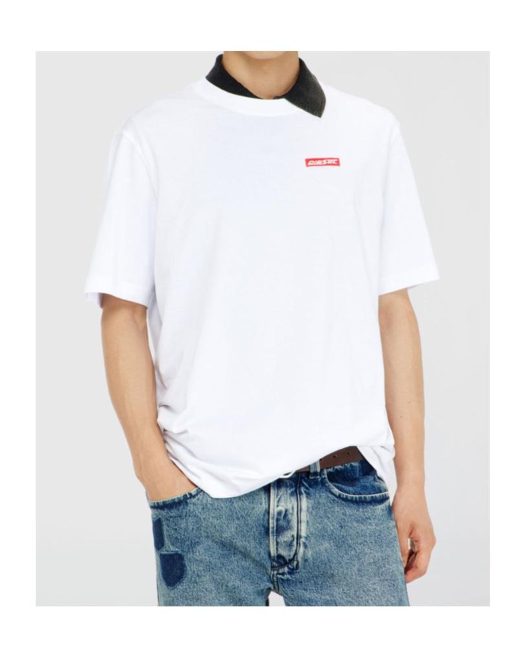 DIESEL White Cotton T-Shirt With Logo Patch for men