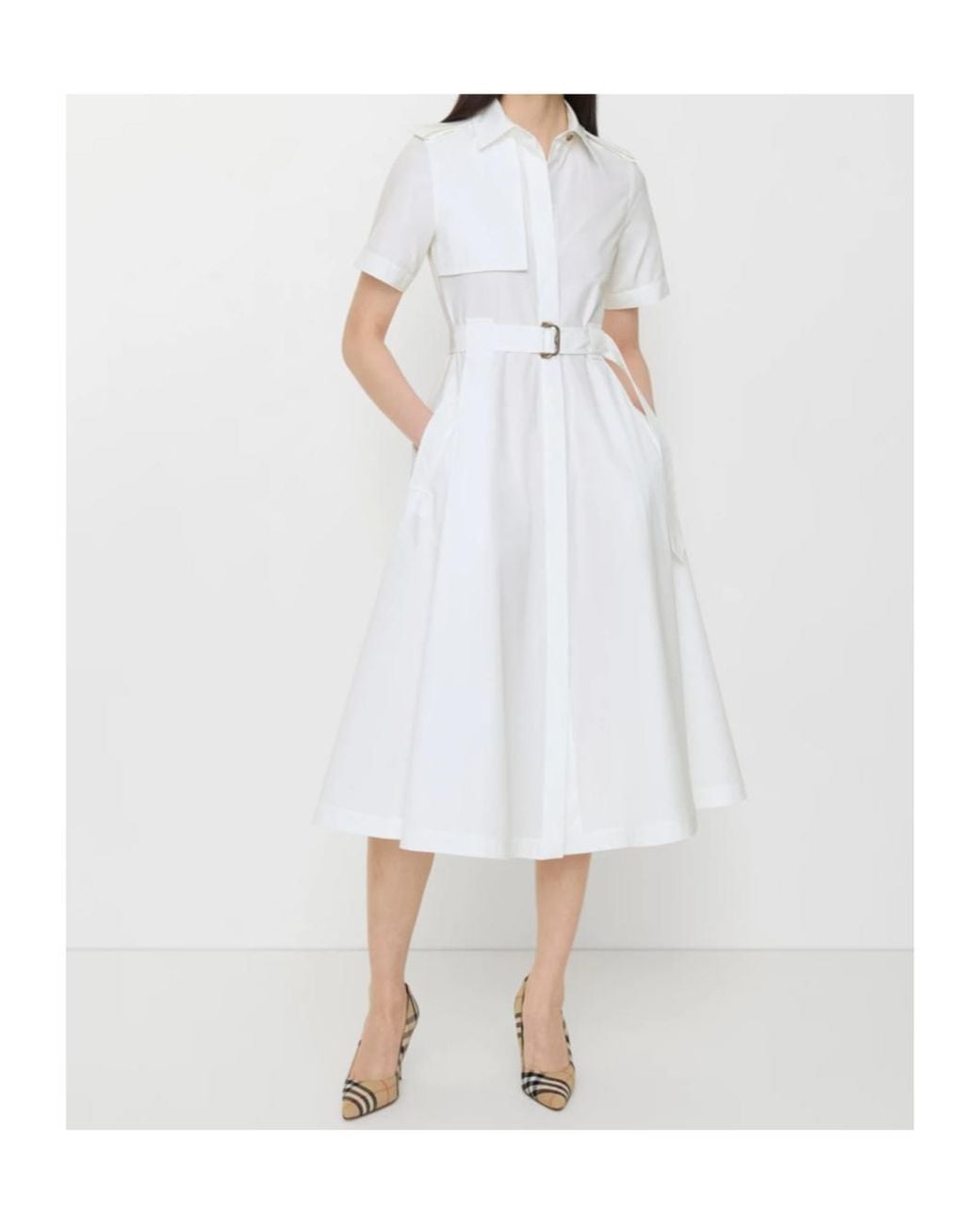 Burberry White Belted Poplin Shirt Dress