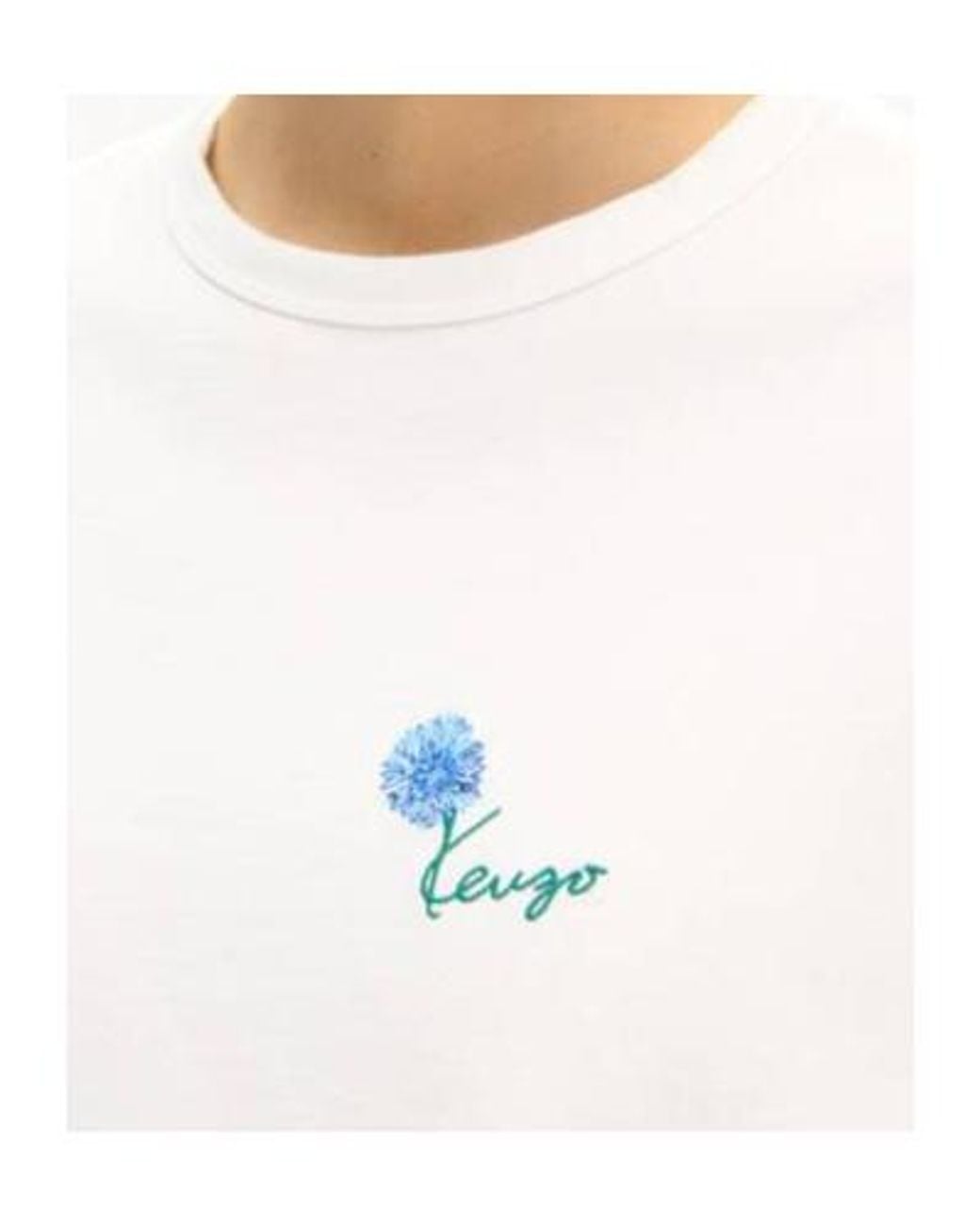 KENZO White Logo Embroidered Crewneck T-Shirt for men
