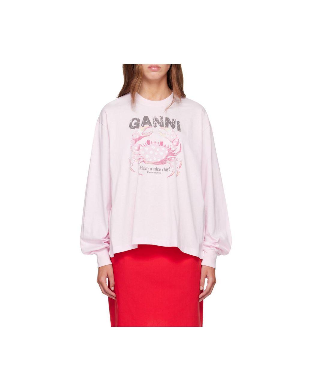 Ganni Pink Graphic Print Sweatshirt