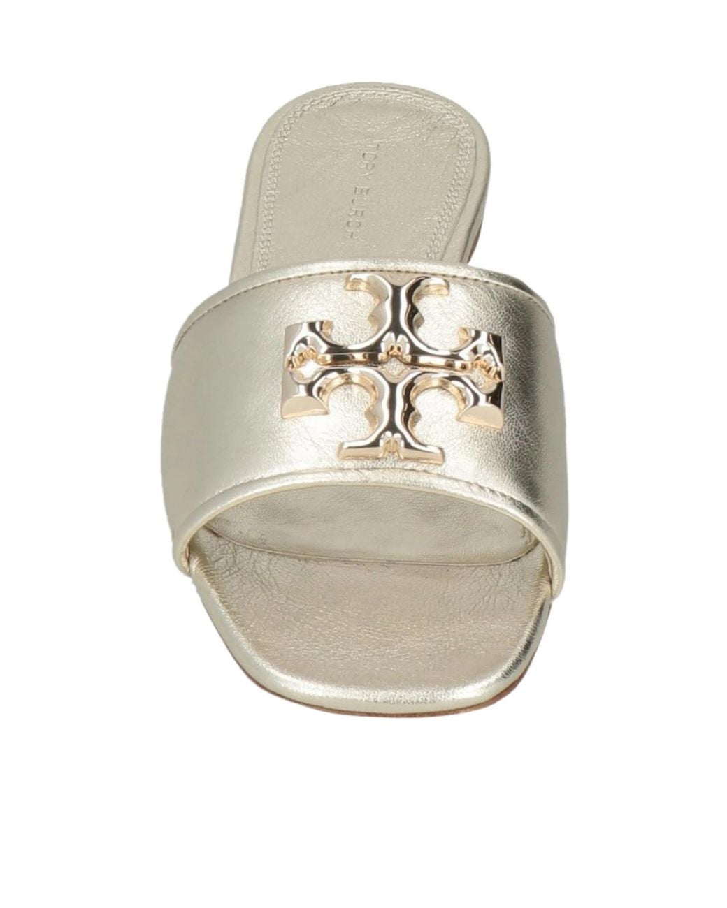 Tory Burch White Metallic Leather Slide Sandals