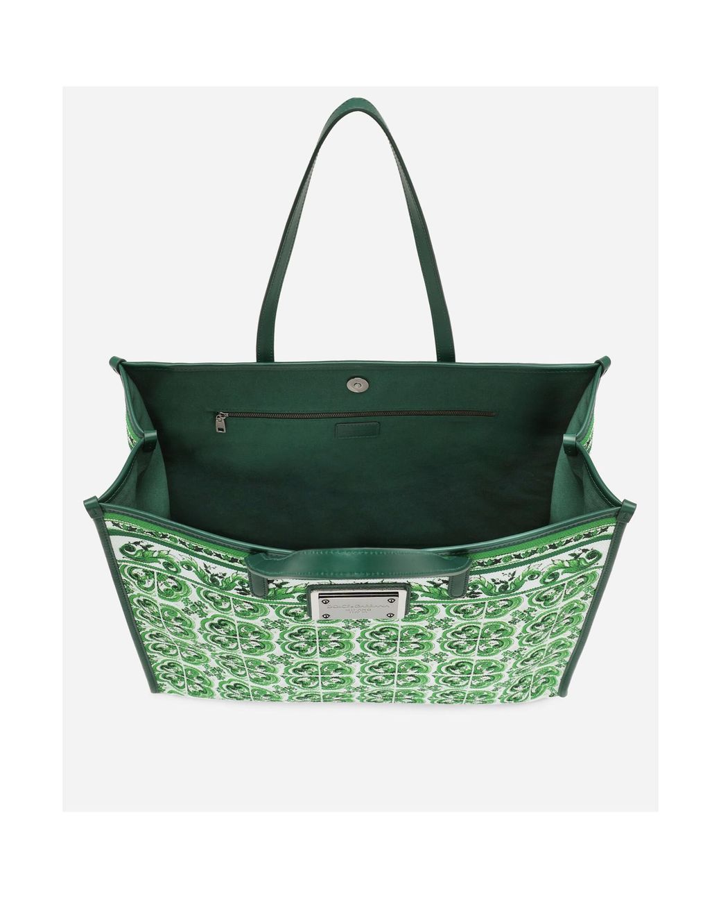 Dolce & Gabbana Green Majolica Printed Large Shopper Bag for men