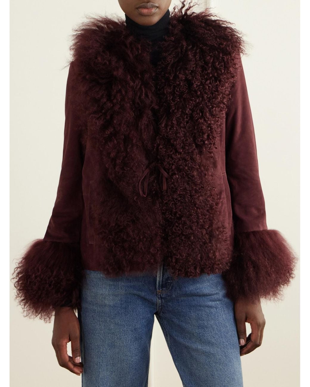 Rixo Purple Shearling-Trimmed Suede Jacket