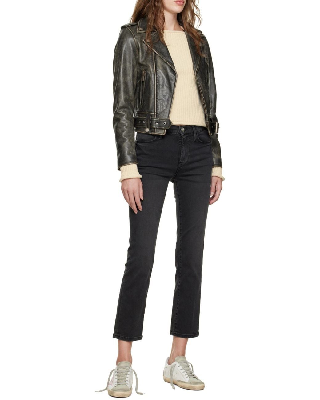 Golden Goose Deluxe Brand Black Cracked Effect Leather Biker Jacket