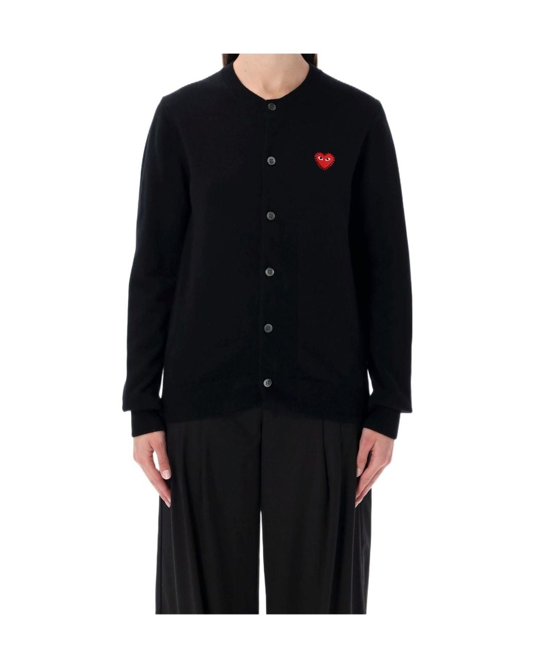 COMME DES GARÇONS PLAY Black Comme Des Garçons Play Logo Detailed Crewneck Cardigan