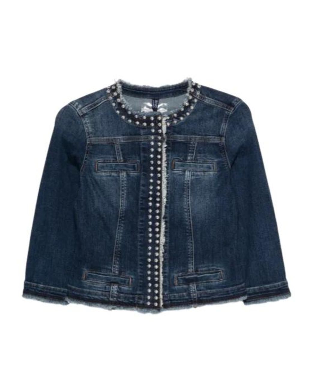 Liu Jo Blue Studded Fringed Denim Jacket