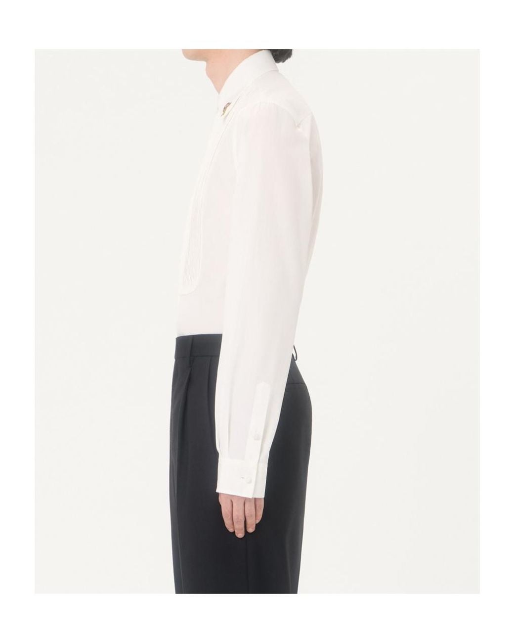 Valentino White Cotton Poplin Shirt With Pleated Plastron And Embroidery On The Collar for men