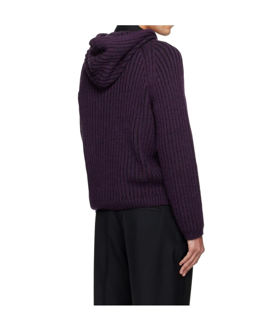 Our Legacy Purple Ribbed Hooded Knit Cardigan for men