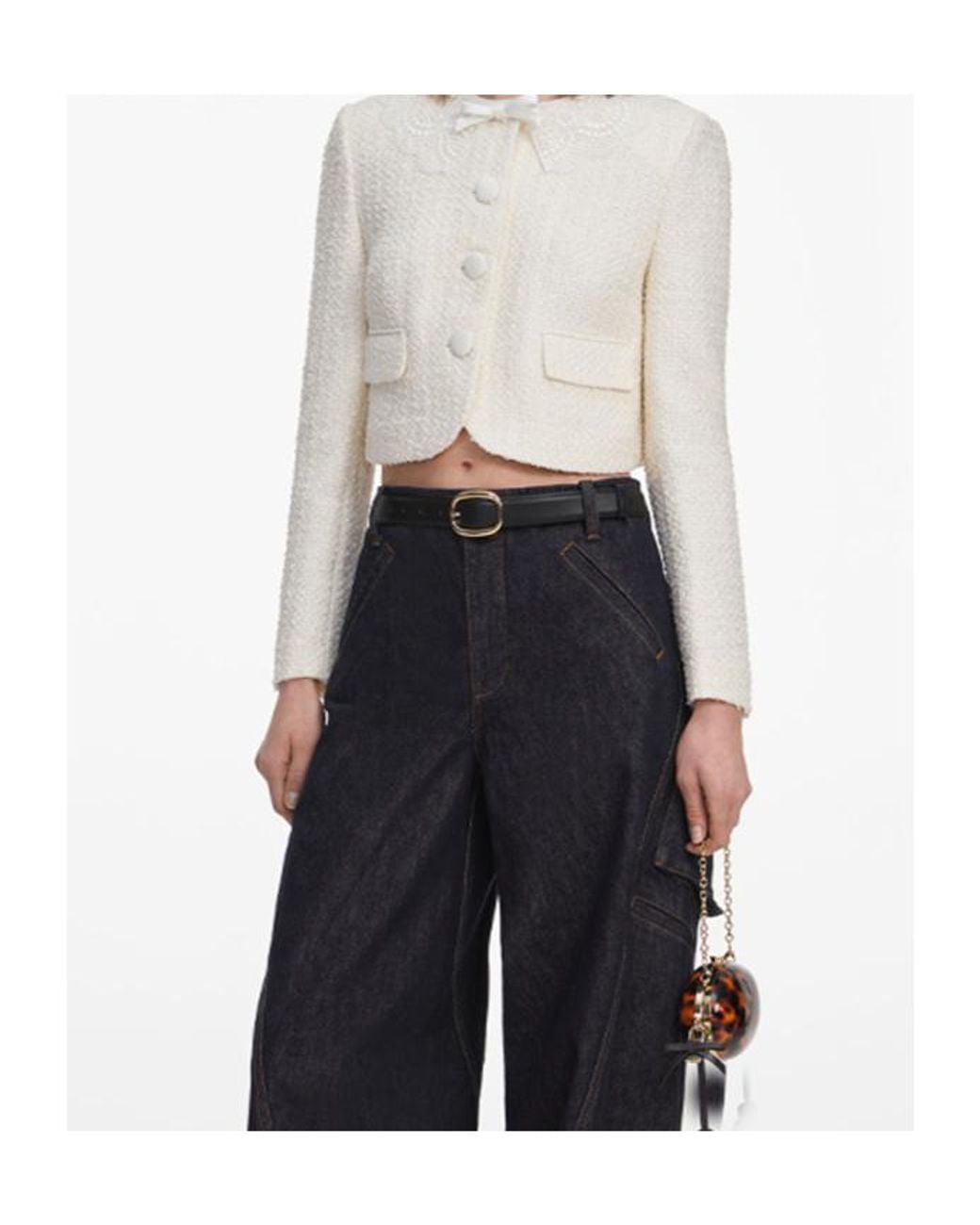 Self-Portrait White Boucle Lace Collar Jacket