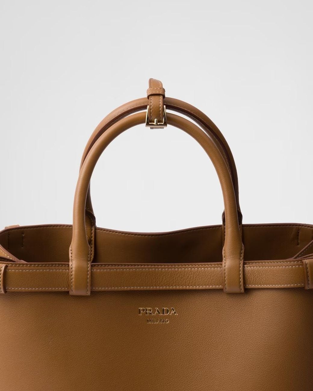Prada Brown Buckle Medium Leather Handbag With Double Belt