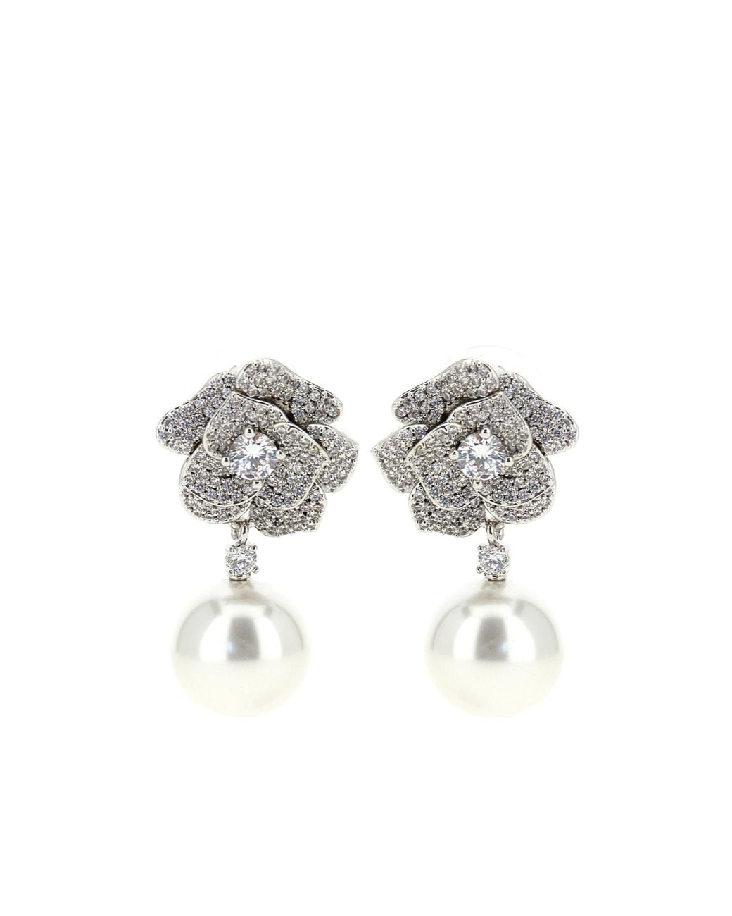 Self-Portrait White Mini Crystal Flower Pearl Earrings