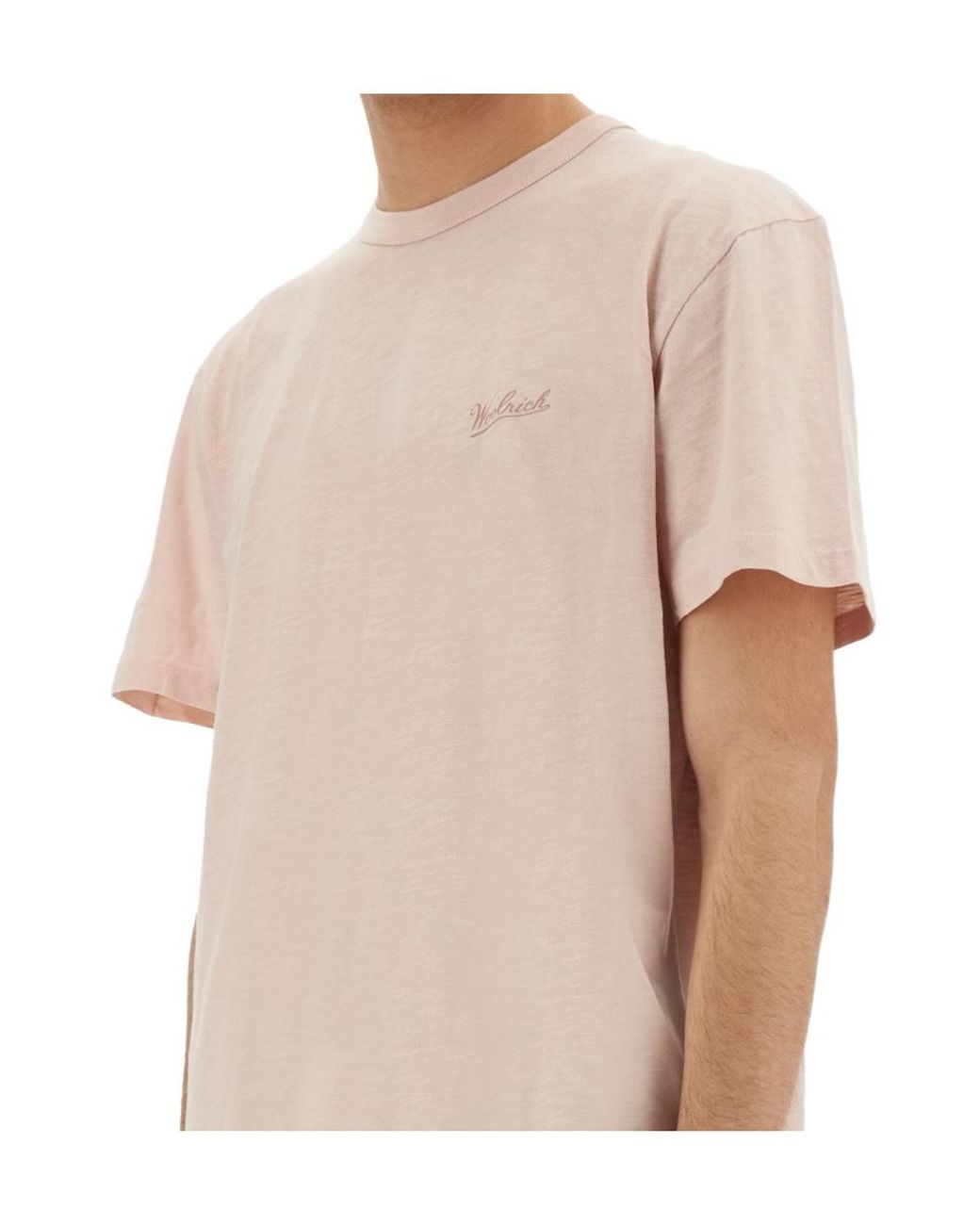 Woolrich Natural Logo-Embroidered Crewneck T-Shirt for men