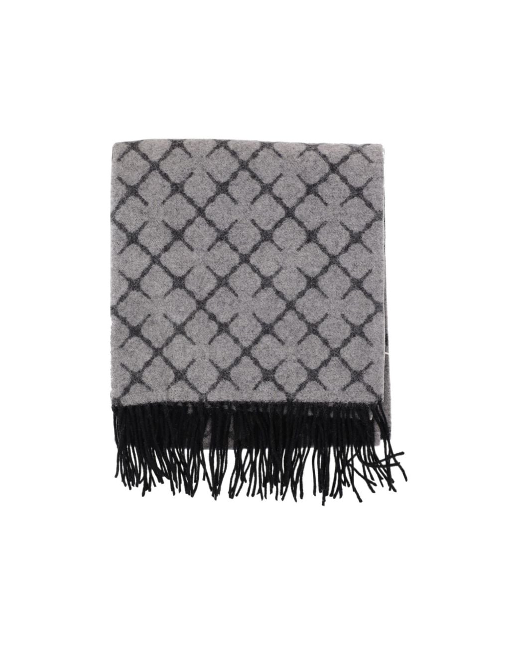By Malene Birger Gray Fringed Patterned Scarf