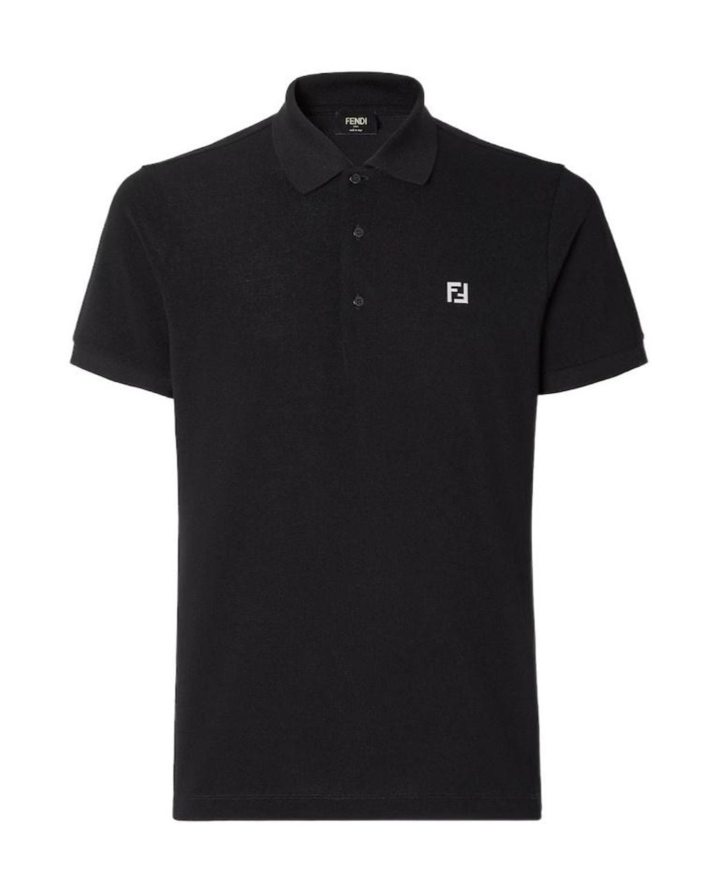 Fendi Black Logo Plaque Short-Sleeve Polo Shirt for men
