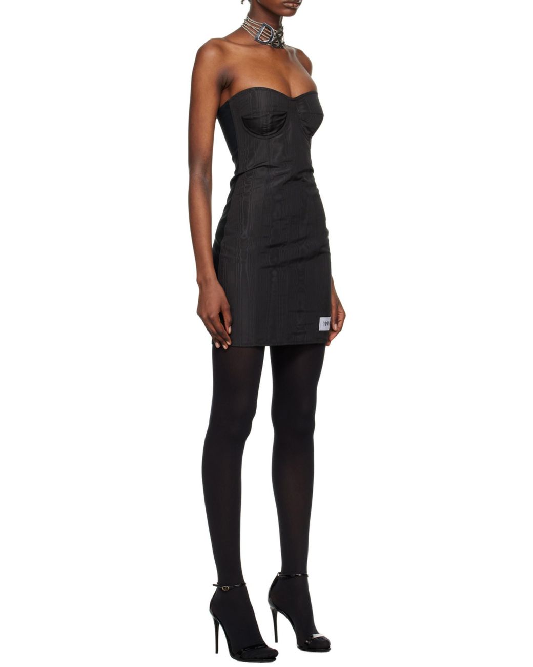 Dolce & Gabbana Black Moiré-Faille Strapless Minidress