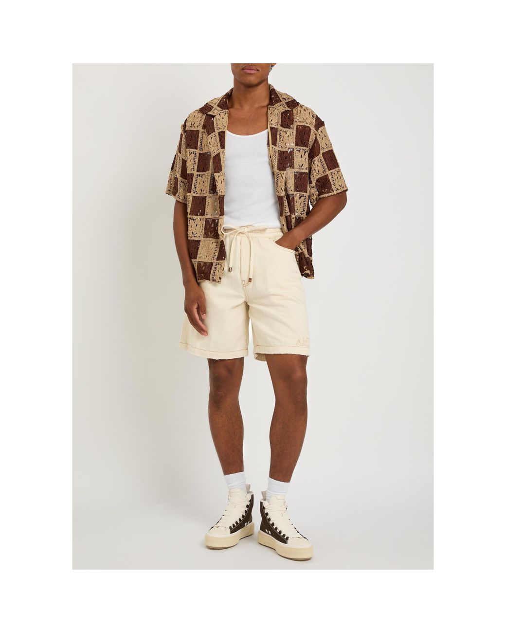 Amiri Brown Checked Short-Sleeved Shirt for men