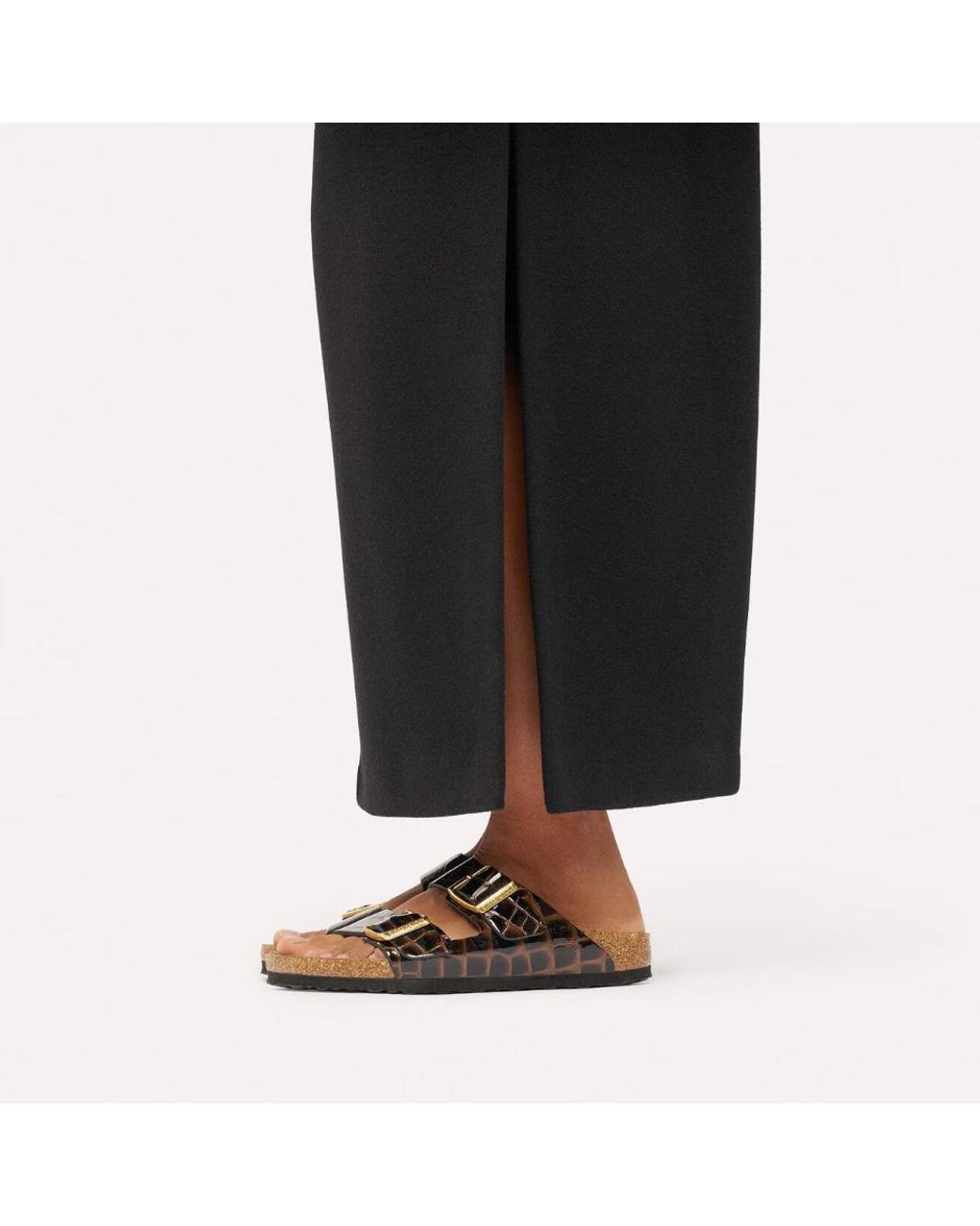 Birkenstock Brown Embossed Double-Strap Flat Sandals