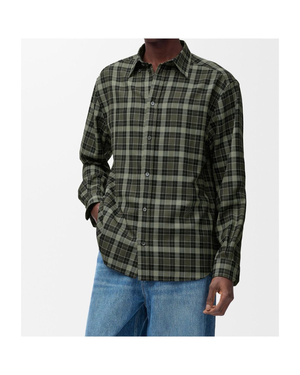 Loewe Checked Long-Sleeved Shirt in Gray for Men | Lyst