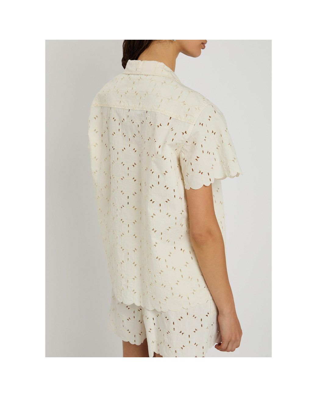 Moncler White Camp Collar Short-Sleeve Blouse