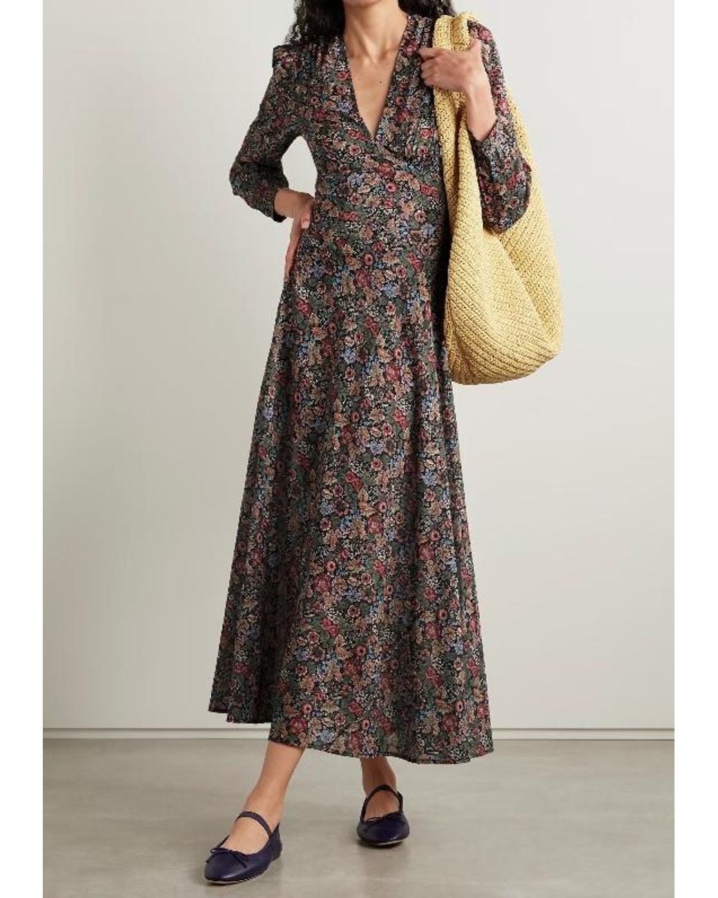 Doen Gray Charleston Floral-Print Organic Cotton-Voile Midi Dress