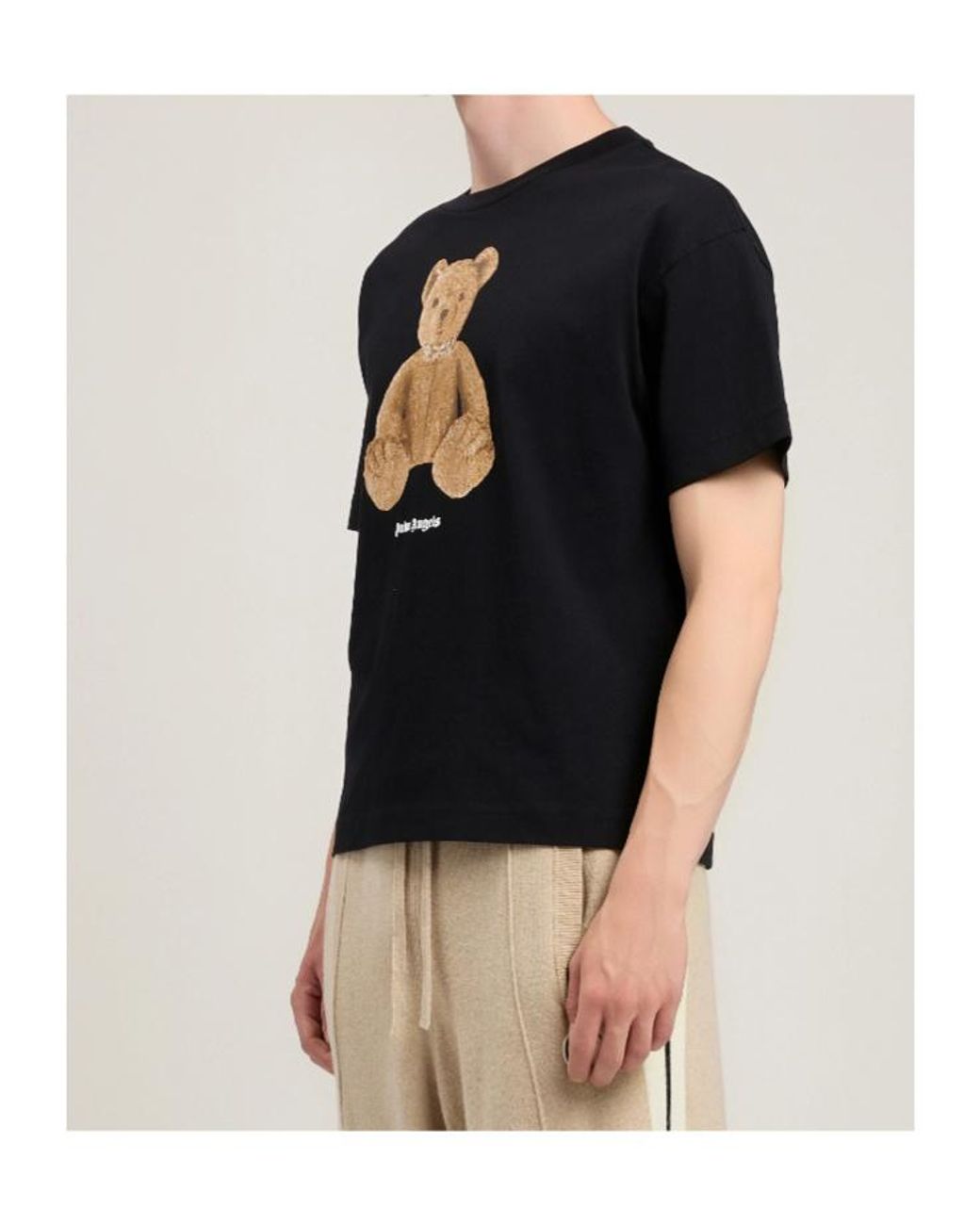 Palm Angels Black Bear Printed Crewneck T-Shirt for men