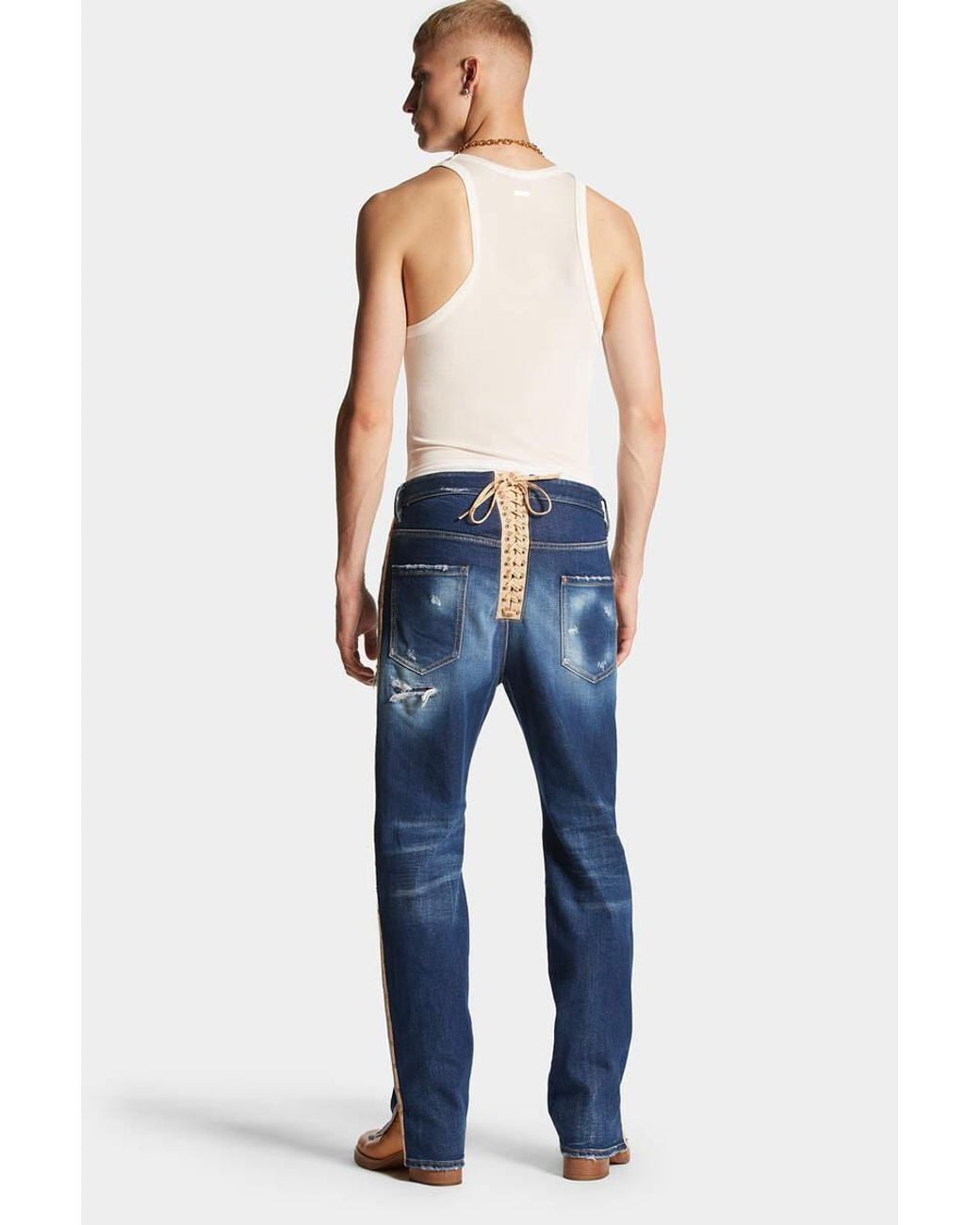 DSquared² Blue Straight-Leg Distressed Jeans for men