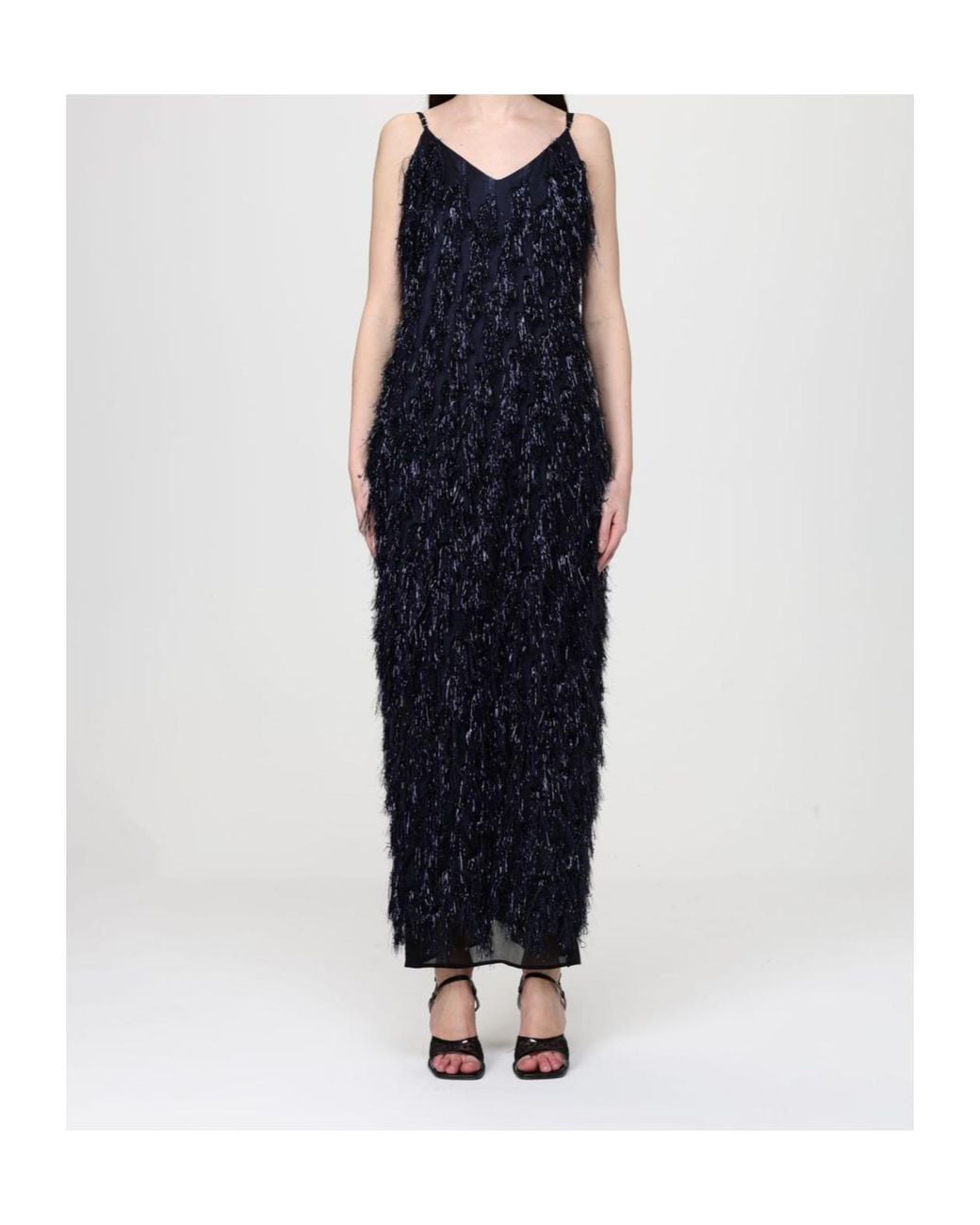 Stella McCartney Blue Fringed V-Neck Midi Dress