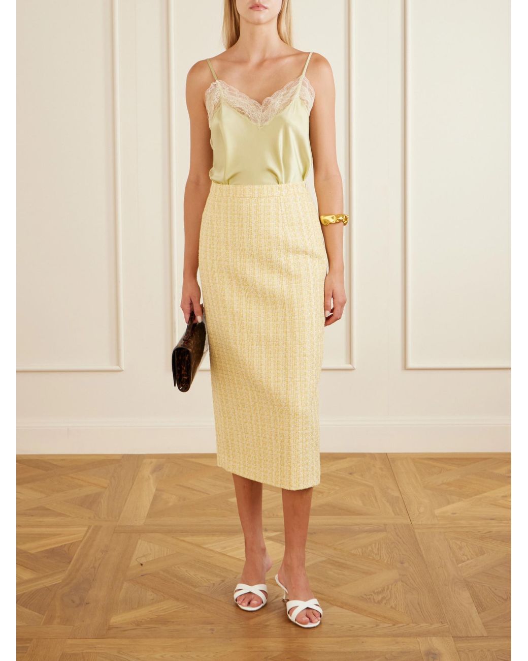 Alessandra Rich Natural Tweed Midi Skirt