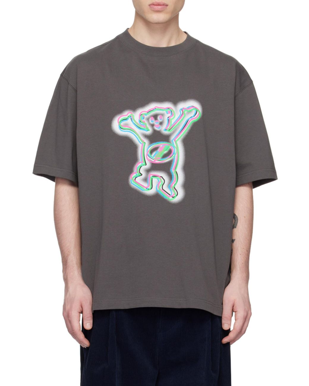 we11done Gray Graphic-Print Cotton T-Shirt for men