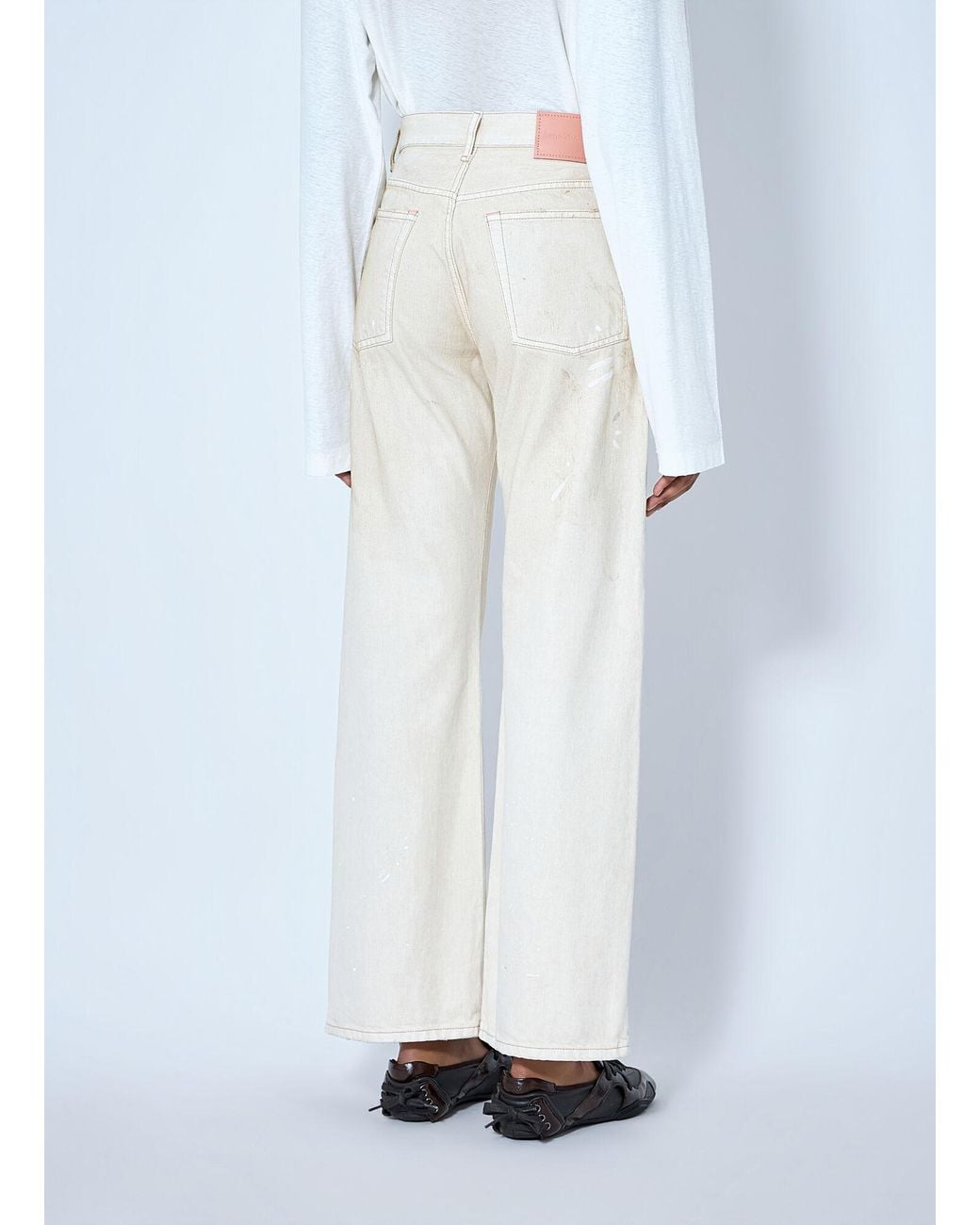 Acne White Distressed Logo Patch Jeans