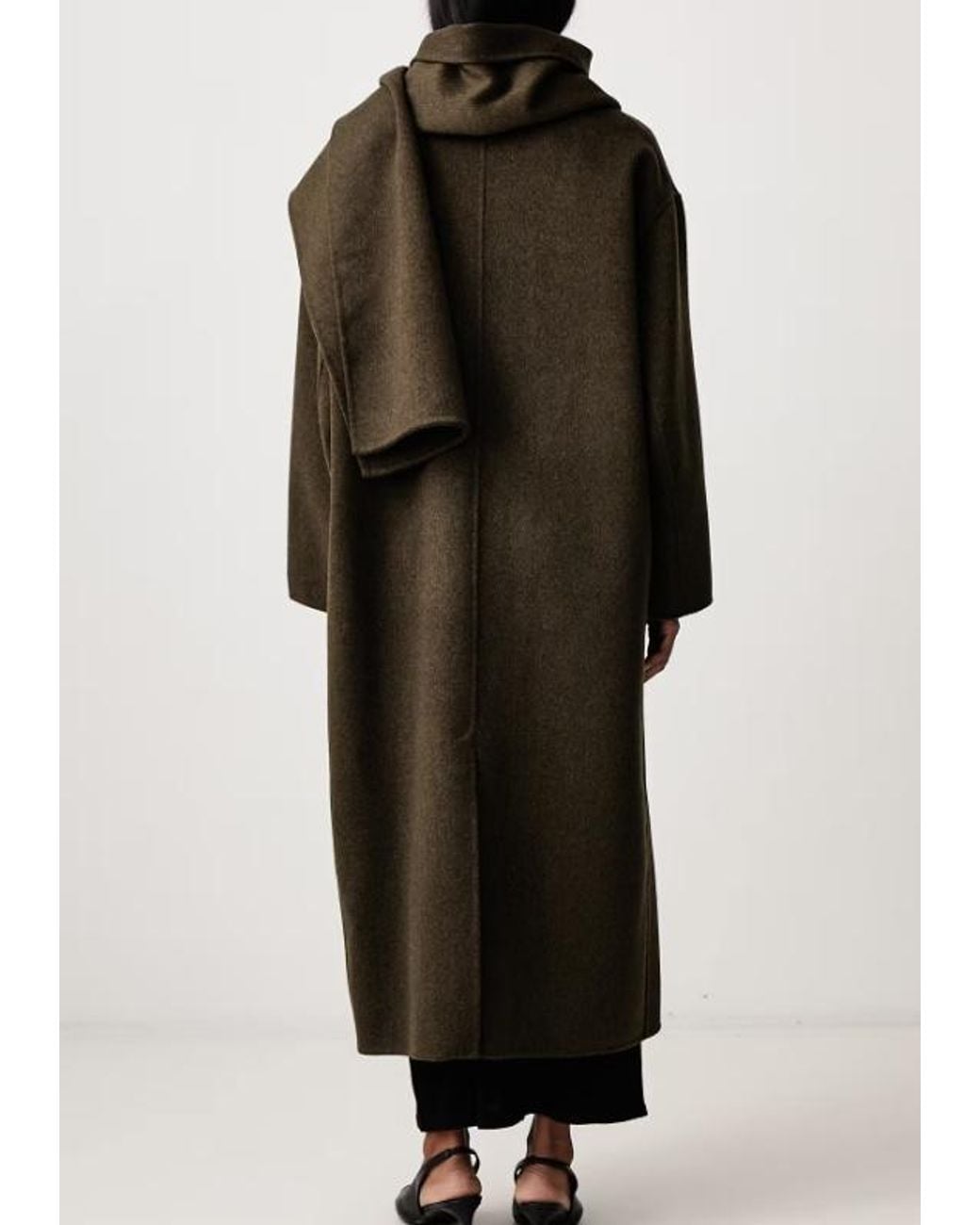 Soeur Green Scarf-Collar Wool Long Coat