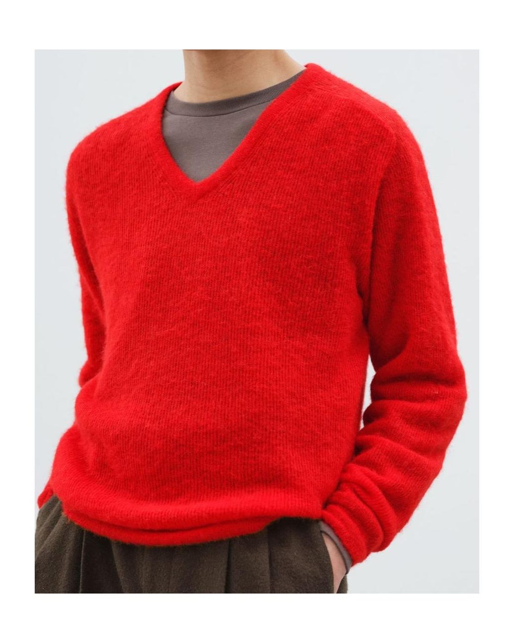 Auralee Red Sheer V-Neck Knitted Sweater for men