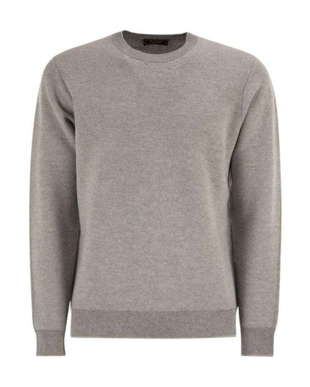 Peserico Gray Ribbed Crew-Neck Sweater for men