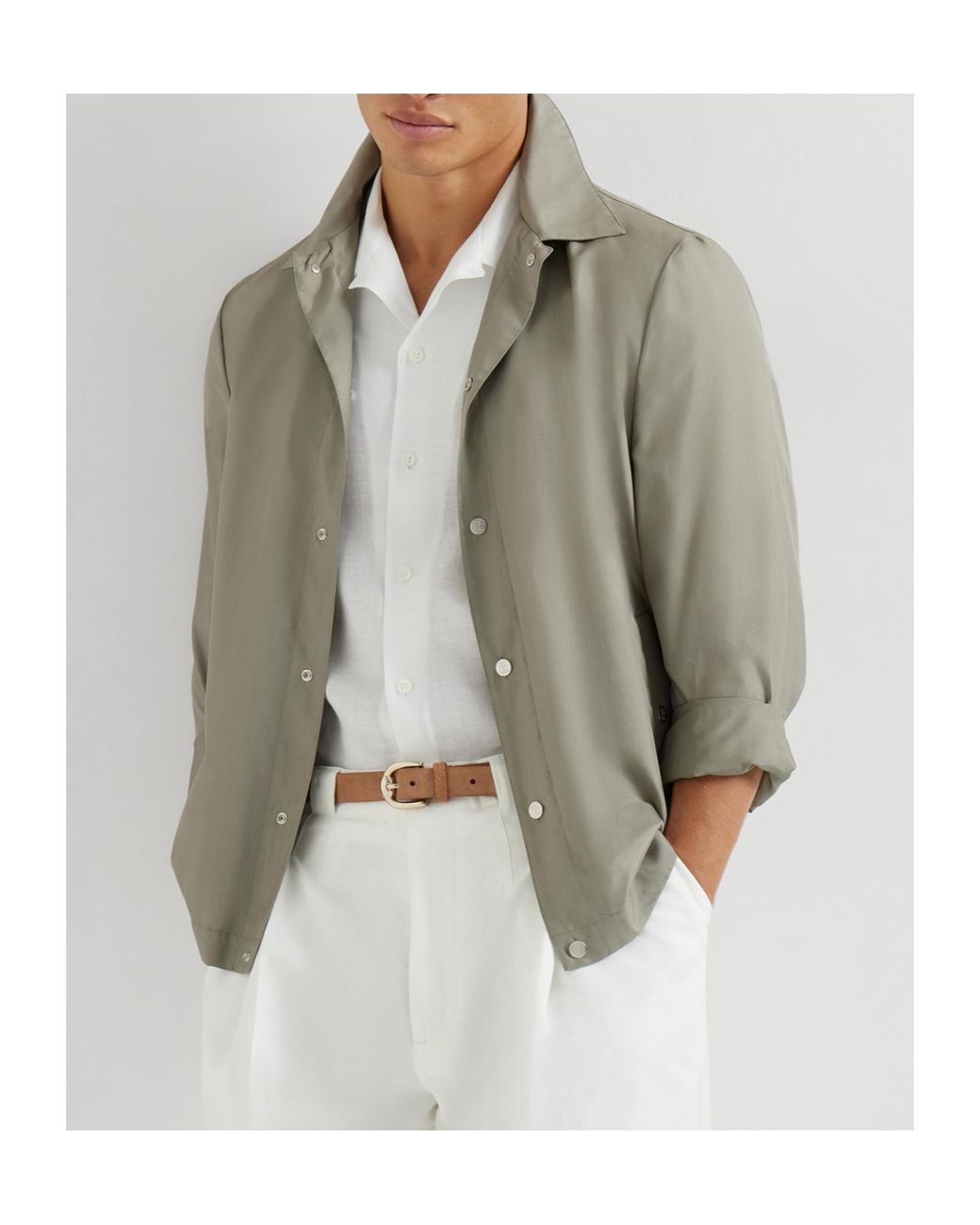 Brunello Cucinelli Green Silk-Blend Water-Resistant Shirt Jacket for men