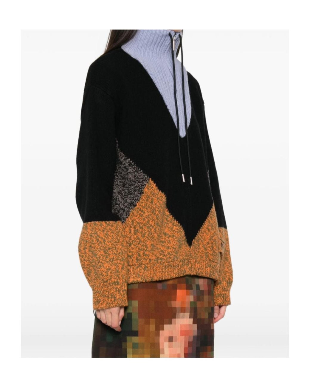 Marni Blue Colour-Block Intarsia-Knit Sweater