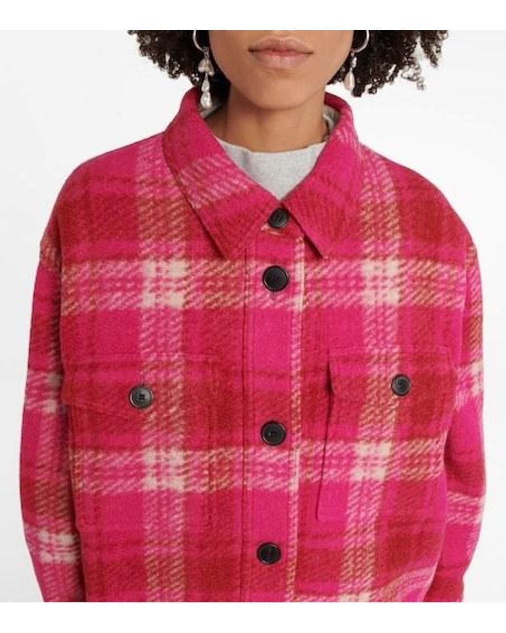 Isabel Marant Red Harveli Plaid Wool-Blend Jacket