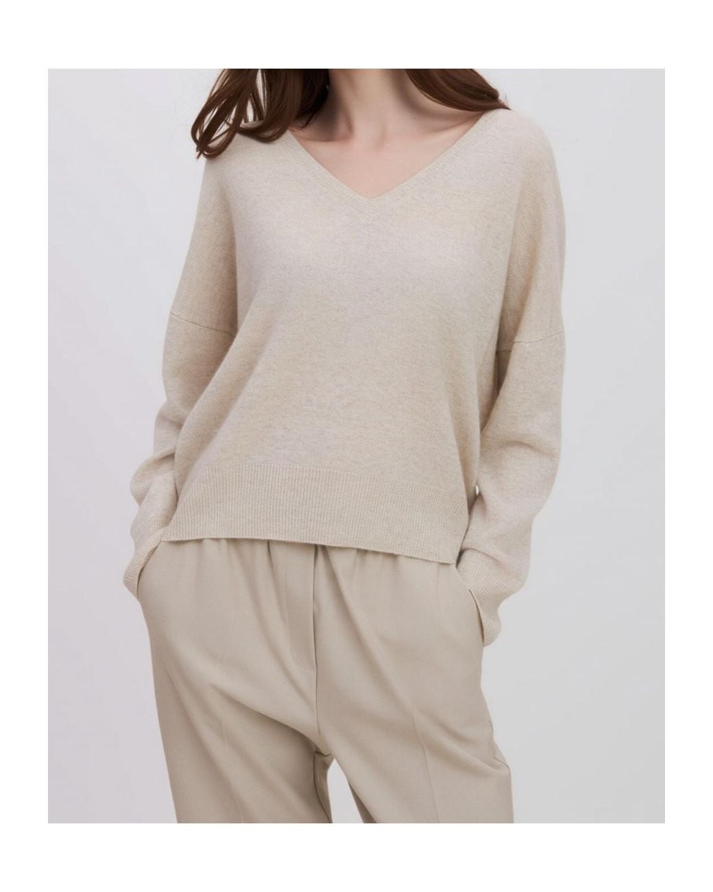 Marella Gray Ribbed V-Neck Knit Top