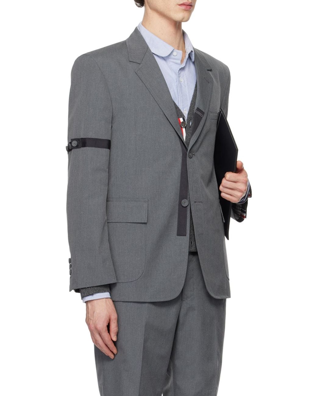 Thom Browne Gray Notched-Lapels Single-Breasted Blazer for men