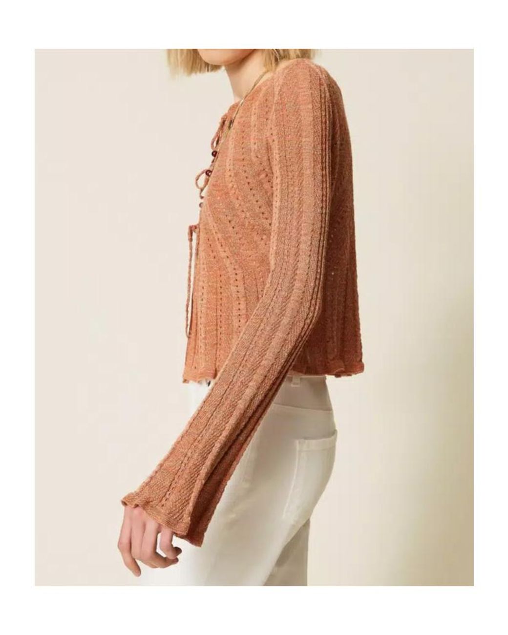 Twinset Brown Tie-Front Knitted Cardigan