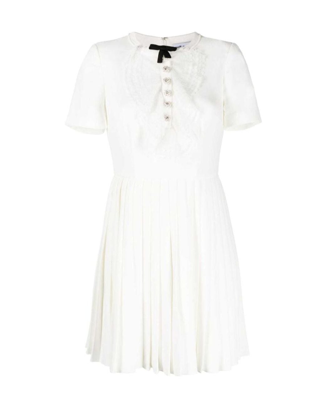 Self-Portrait White Crystal-Embellished Pleated Dress