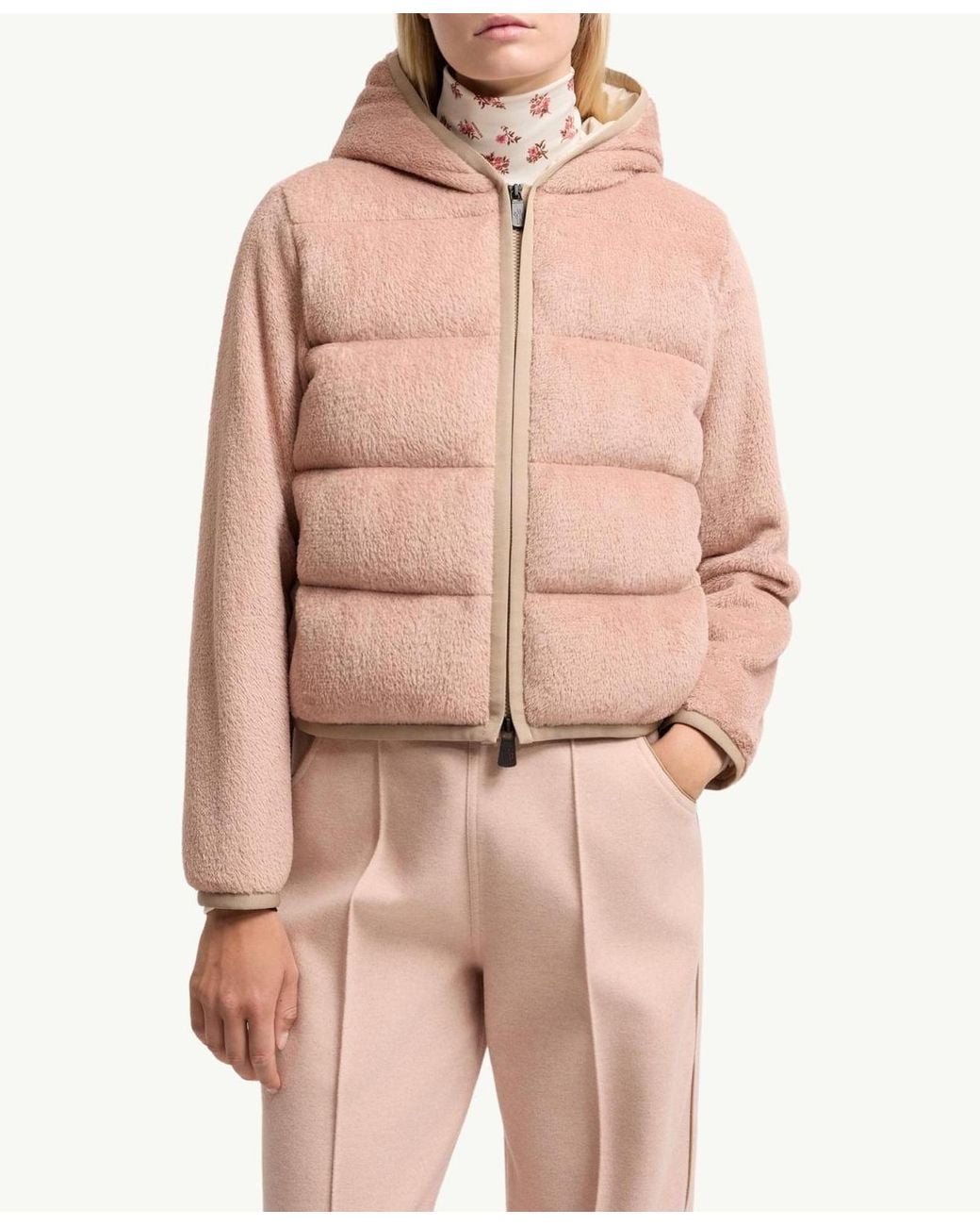 Moncler Pink Grenoble Padded Fleece Hooded Jacket