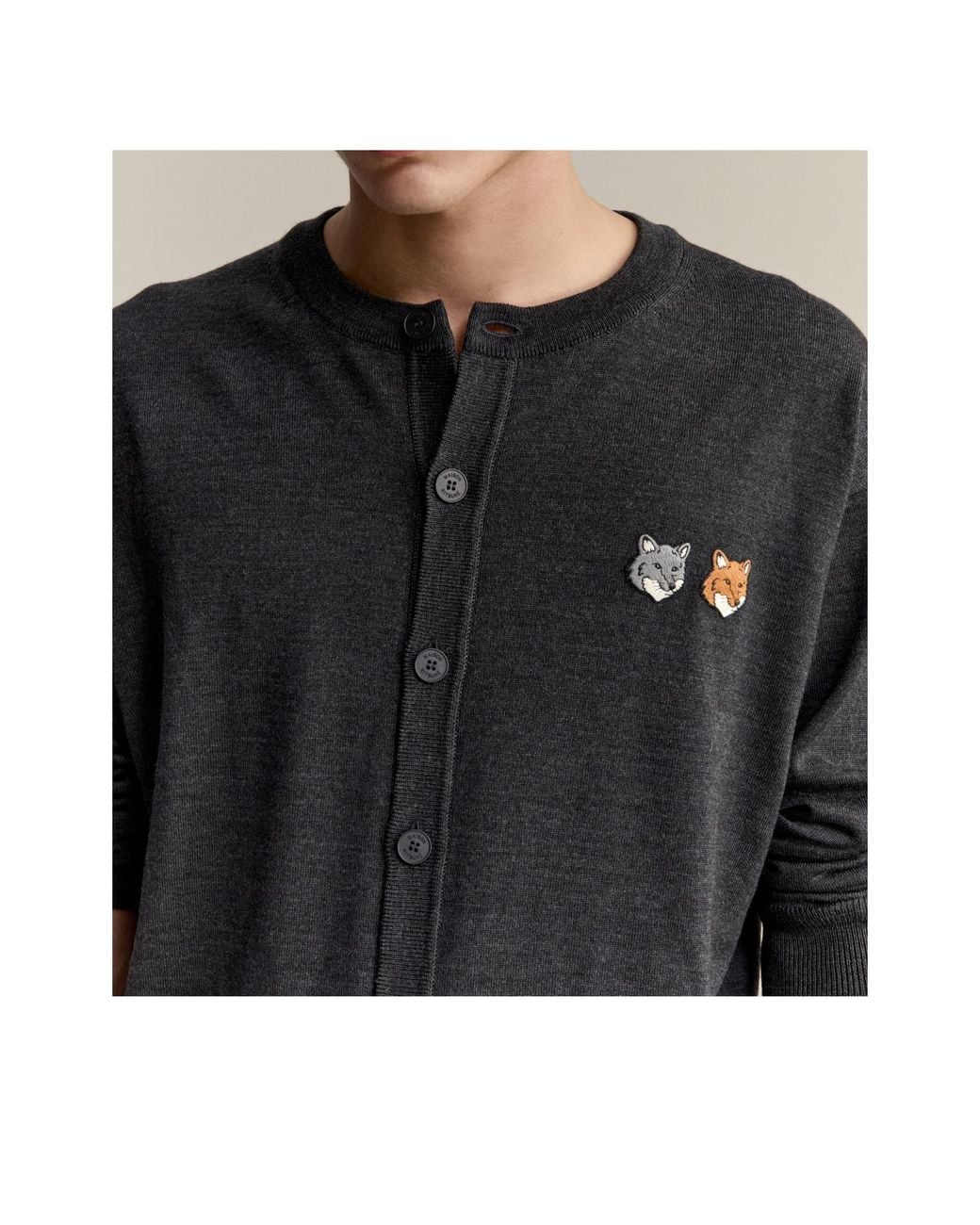Maison Kitsuné Black Fox-Patch Cardigan for men