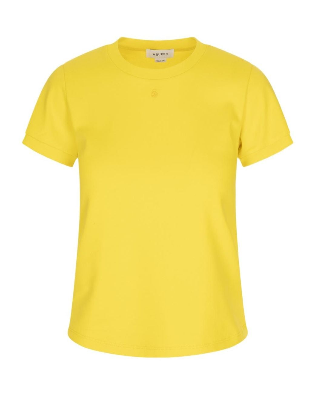 McQueen Yellow Skull Embroidered Crewneck T-Shirt
