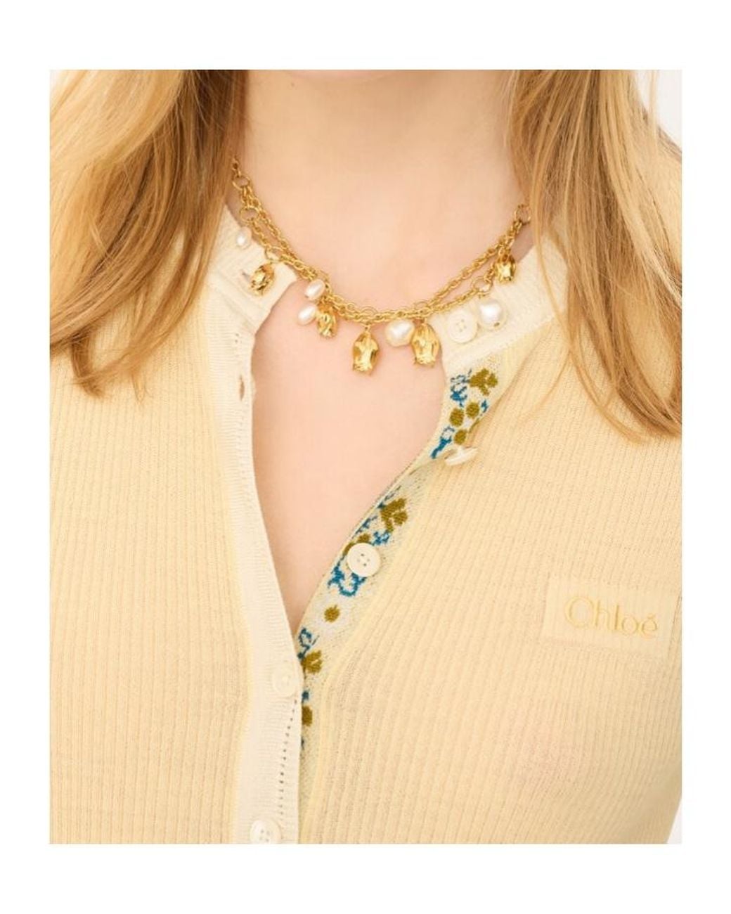 Chloé Metallic Chloé Tulip Detailed Chain Necklace