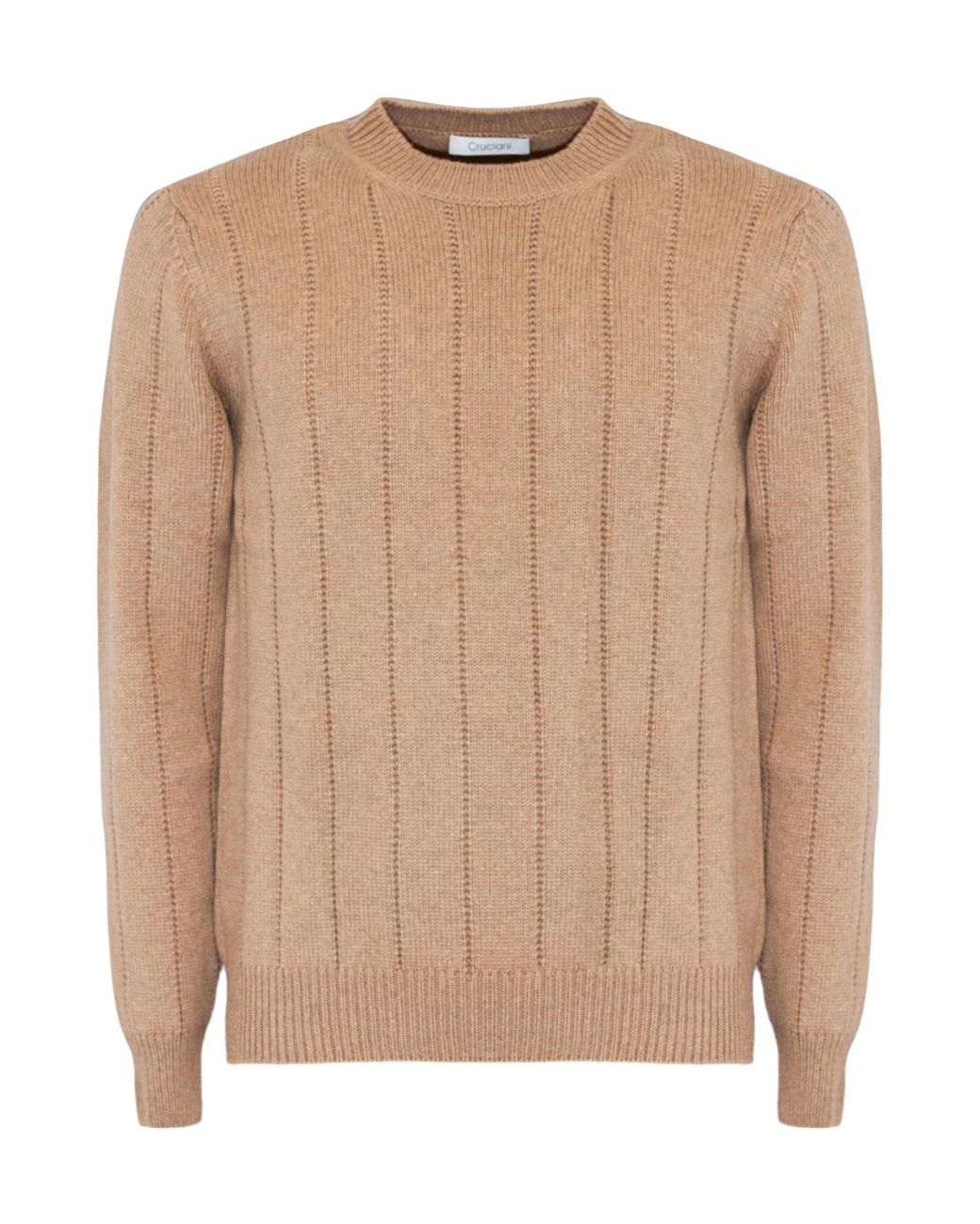 Cruciani Natural Vertical Ribbed Crew Neck Knitted Sweater for men