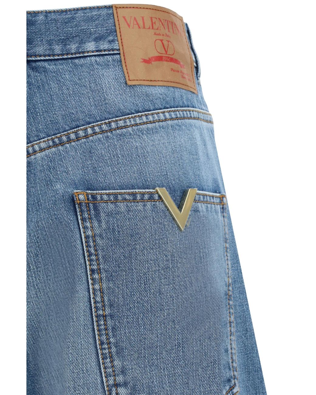 Valentino Blue Logo Patch Wide Leg Jeans