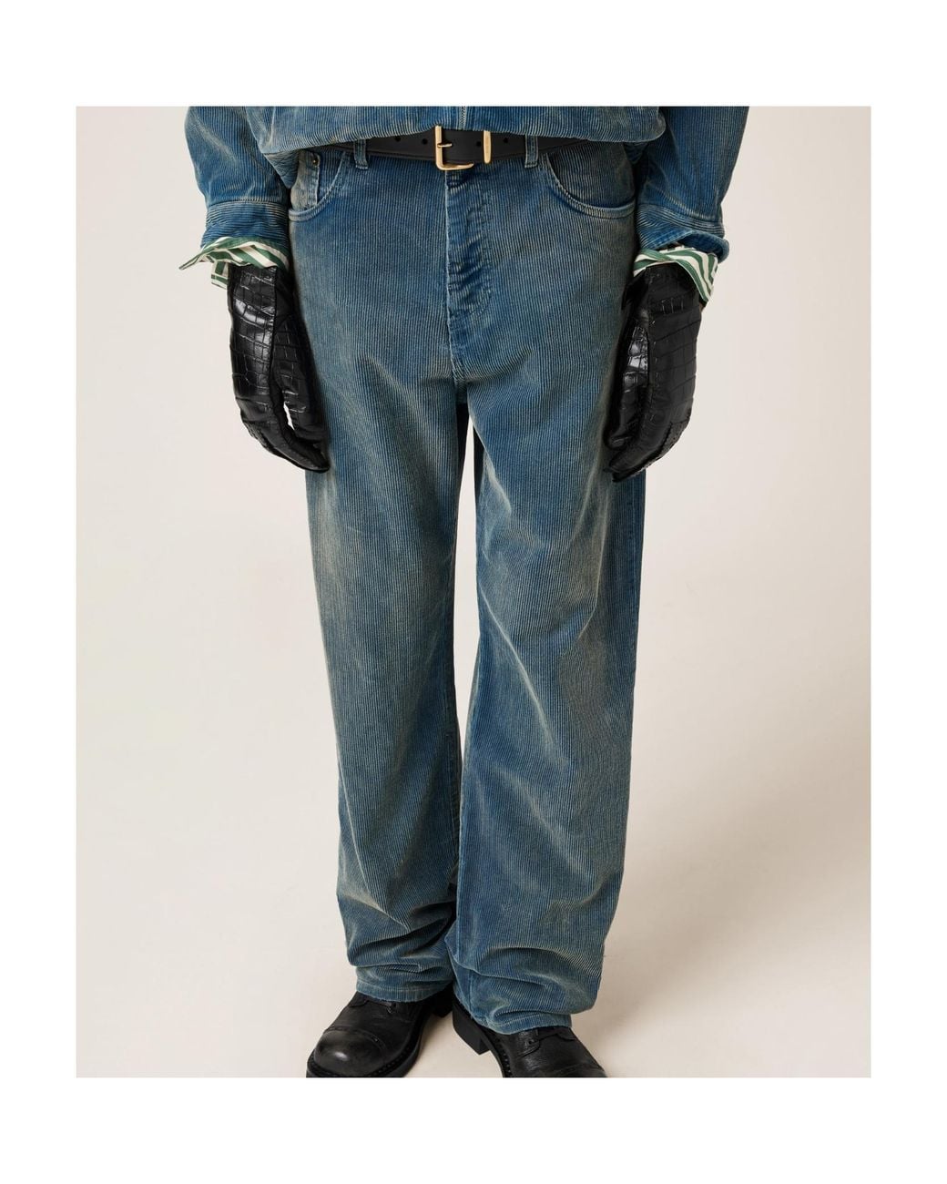 Miu Miu Blue Corduroy Straight-Leg Pants