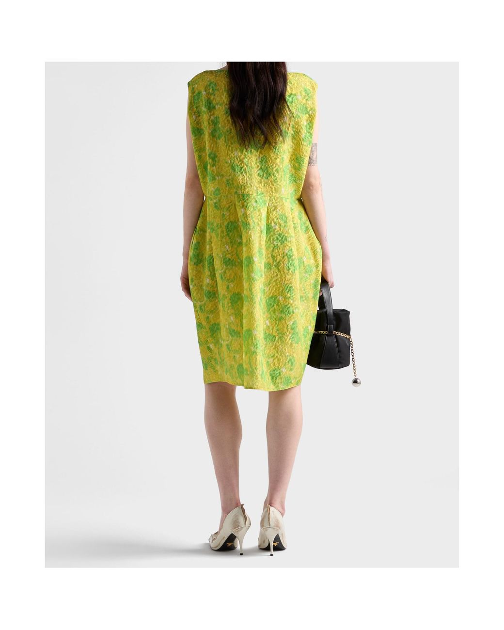 Prada Green Floral Print Cloquet Dress