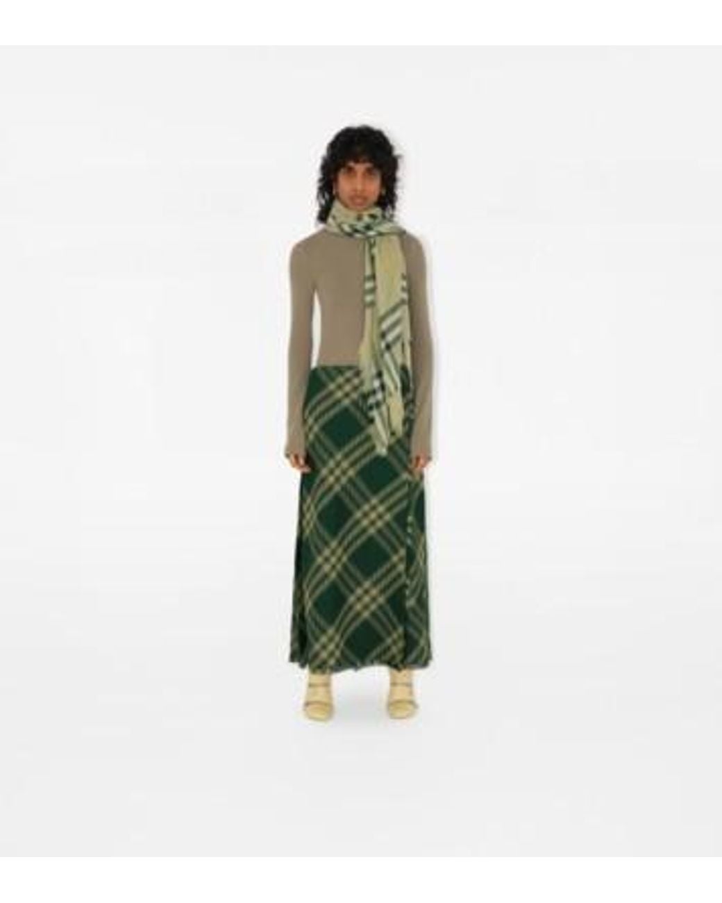 Burberry Green Vintage Check Fringed-Edge Scarf for men